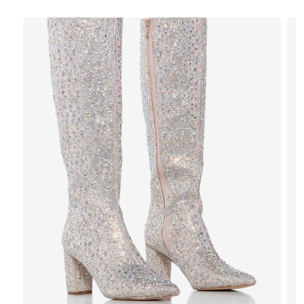AZALEA WANG Peachy Pie Silver Embellished PVC Boot In Silver - Picture 1 of 8